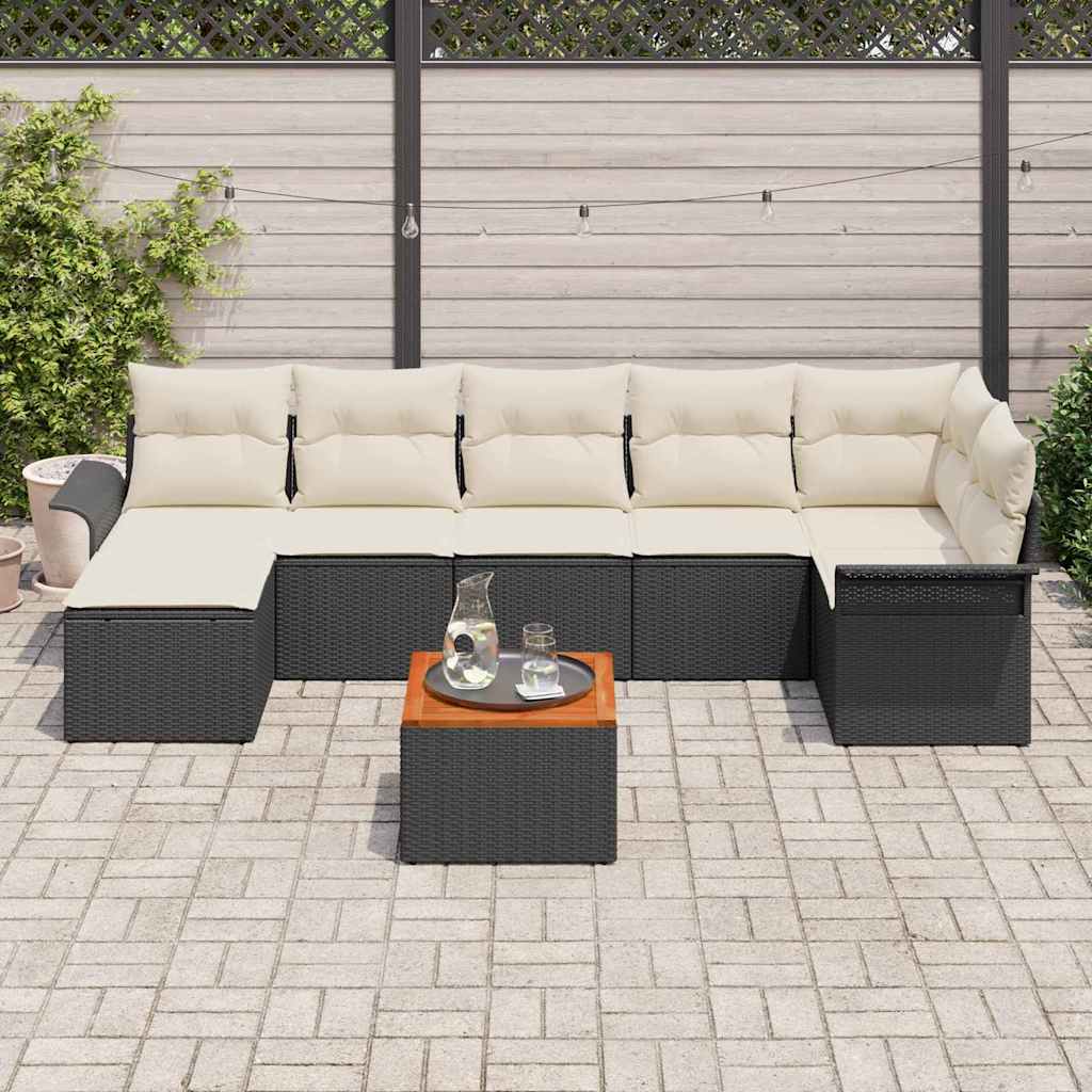 Garden Sofa Set with Cushions 8 pcs Black Poly Rattan