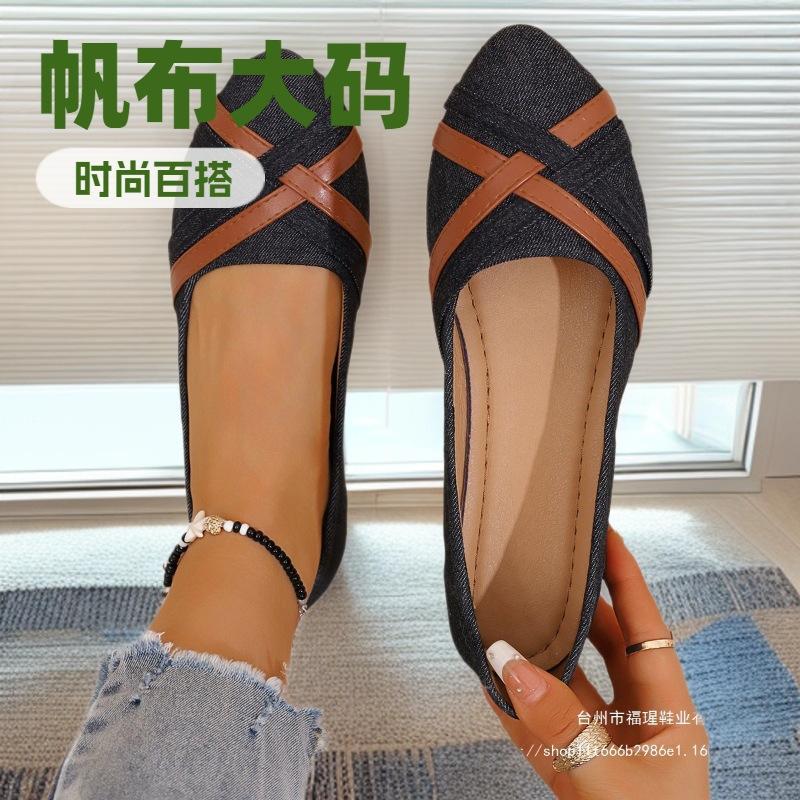 2025 new large-size denim single shoes low-top shallow casual shoes flat-soled feet lazy Doudou shoes