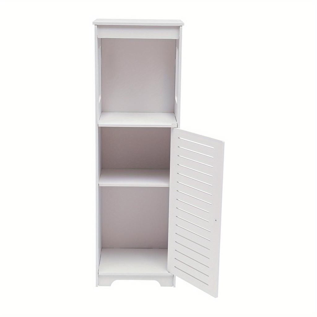 4-Tier White PVC Bathroom Storage Cabinet – Floor Standing Organizer with Ventilated Door – 35.4 Inch Tall