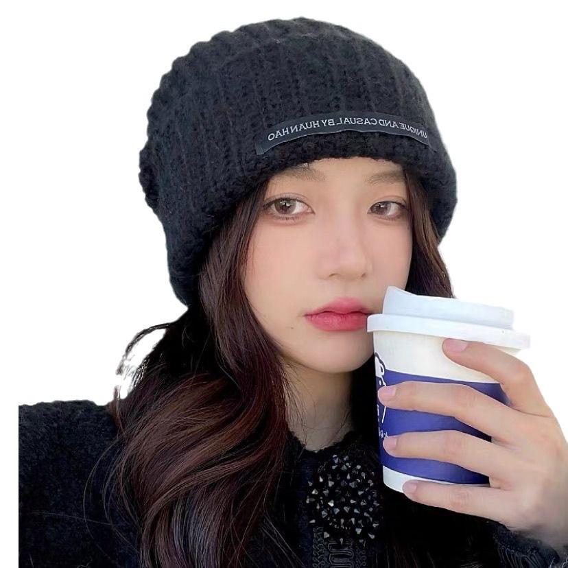 Big Head Circumference Loose Knitted Hat Female Alphabet Mark Winter Wool Hat Warm In Autumn and Winter Suitable for Round Face Small Hat