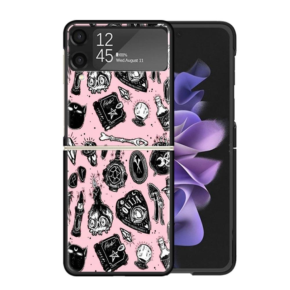Pink Cat Skull Sorceress Witch Cases For Samsung Galaxy Z Flip 4 5 6 7 3 Z Flip7 Flip6 Flip4 Flip5 Flip3 5G Hard Shockproof Fund