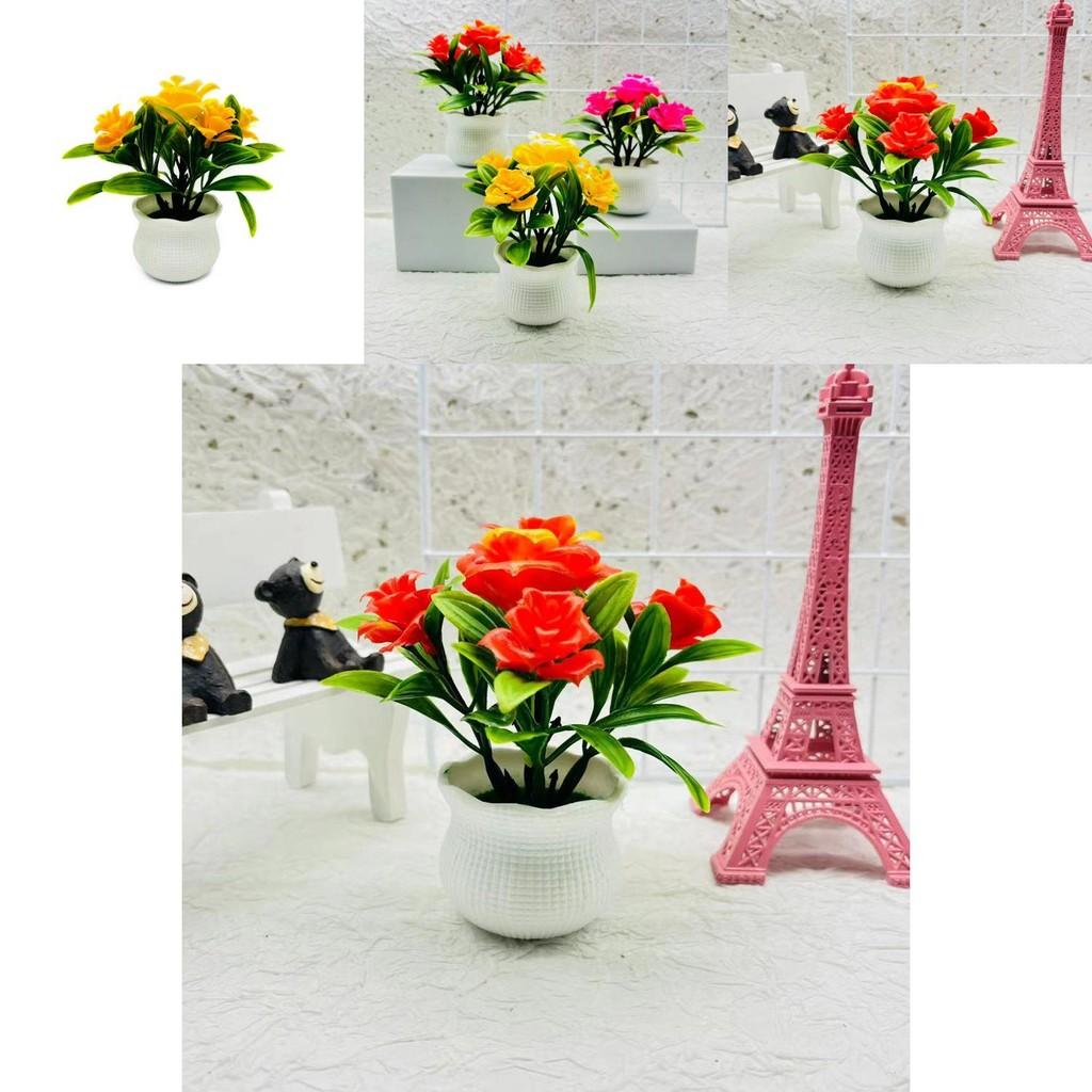 Rose Faux Potted Flower With Injection Molded Plastic For Home And Office Decoration