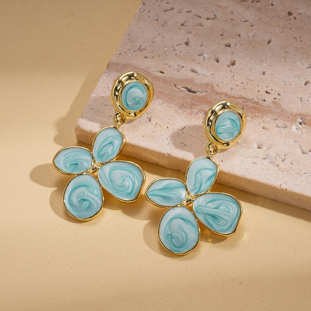 European and American oil drop flower silver needle earrings niche fresh personalized earrings 