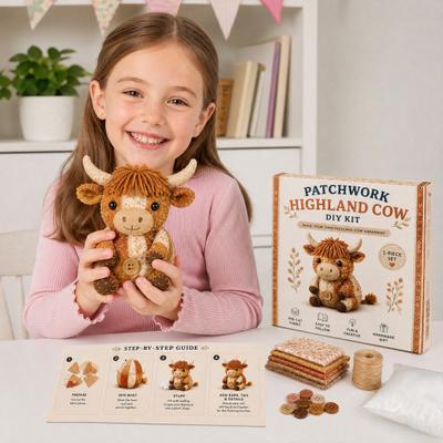 DIY Patchwork Animal Kit, Hand Sewing Craft Set with Pre-Cut Fabric Stuffing Buttons Threads, Cute Plush Animal Craft Kit Gift for Craft Lovers