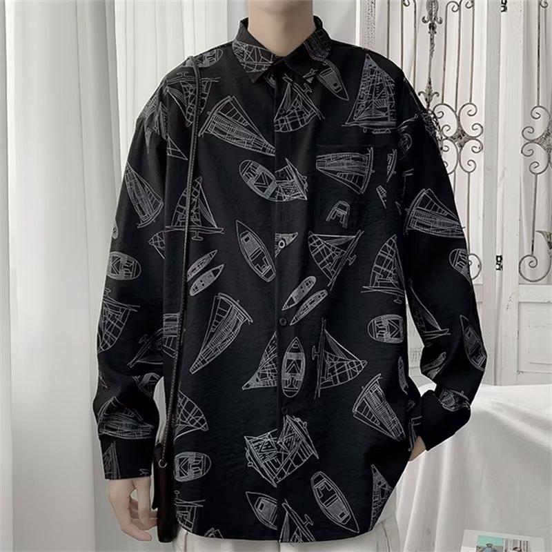 New National Fashion Retro Splash-Ink Tie-Dyed Pattern Long-Sleeved Shirt Men's and Women's Student Inner Shirt Teen's Top Coat