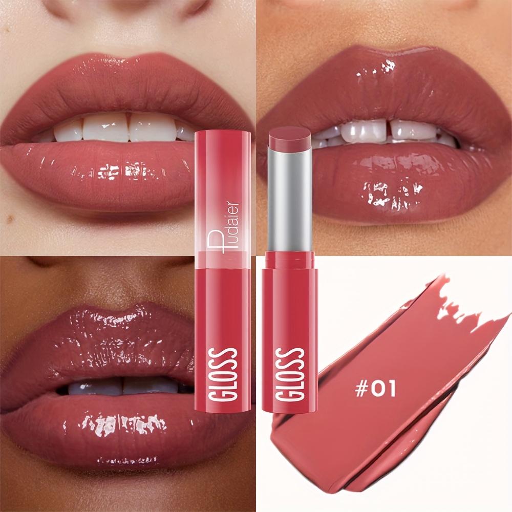 Waterproof Lipstick with Glass Mirror and Plumping Effect Non-Stick Nude Shades,Matte Lip Gloss for Plumper Looking Lips