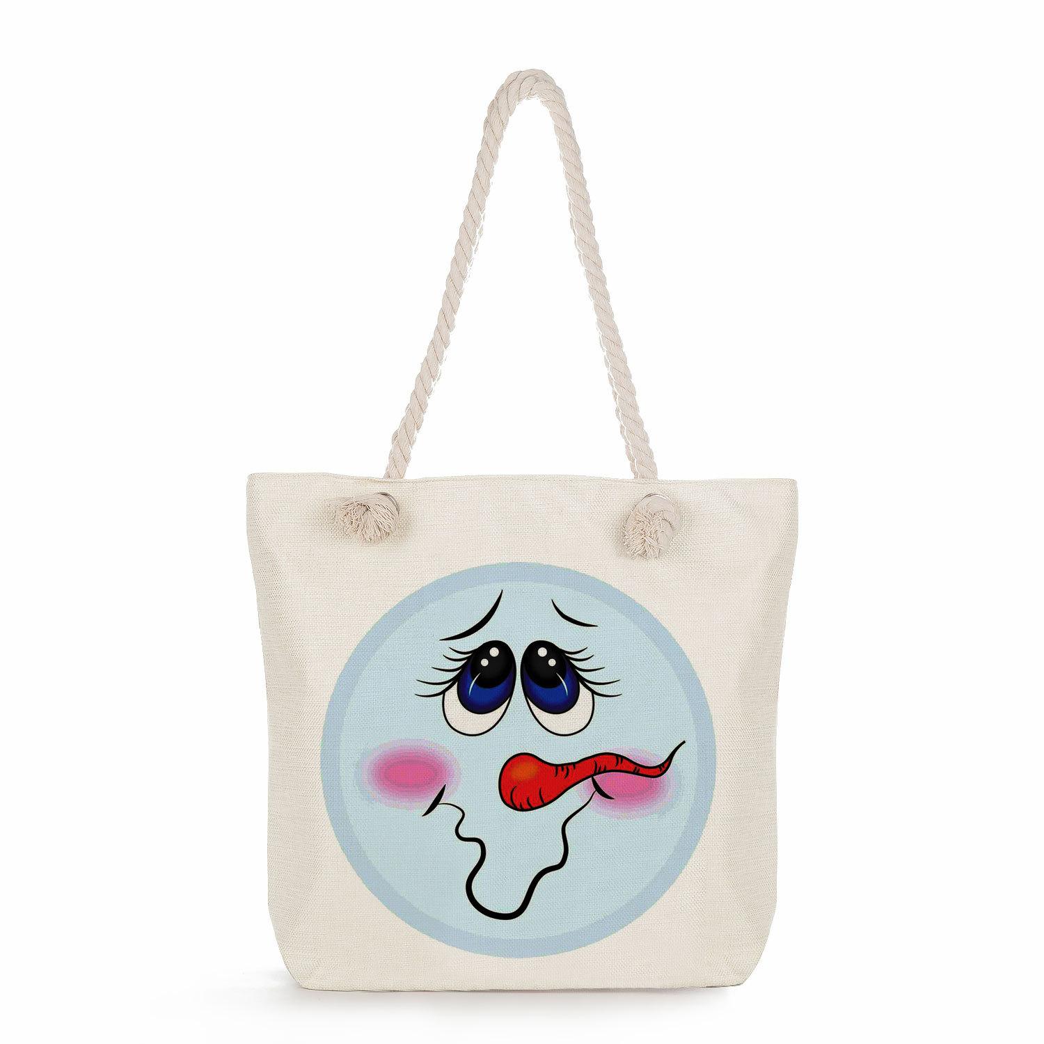 Snowman print thick rope single-shoulder beach bag 7310