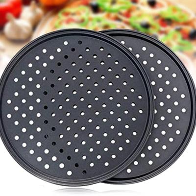 Portable Non-Stick Carbon Steel Pizza Pan Crisper Tool for Home Kitchen Baking Dishes Pans Bakeware Dining