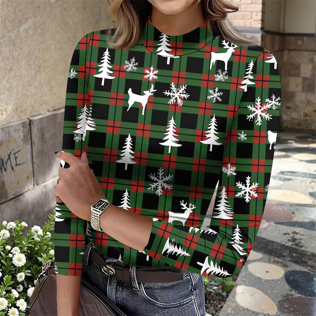 Damen Slim Bottom T-Shirt Mode Lässig Farbverlauf Druck Rundhals Pullover 3/4 Ärmel Top