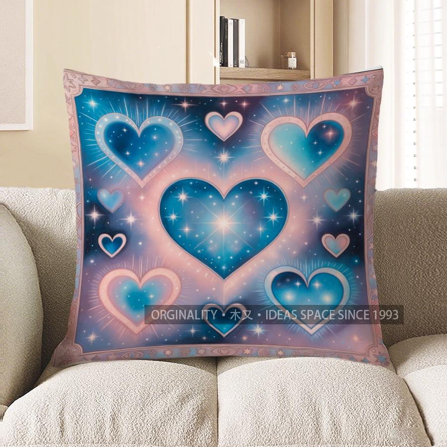 2D Galaxy Heart Patterned Digital Print Pillow Covers Pattern Cushion Cover Suitable For Sofa Bedroom Car Pillow Cover