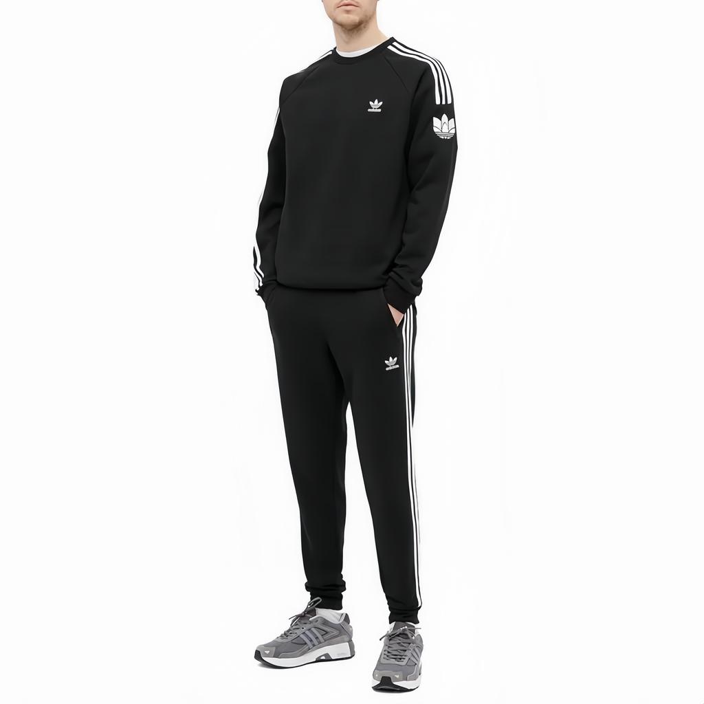Adidas Originals Trefoil Logo Three Stripes Fleece Crewneck Sweatshirt Men Sweatshirt Black GN3545