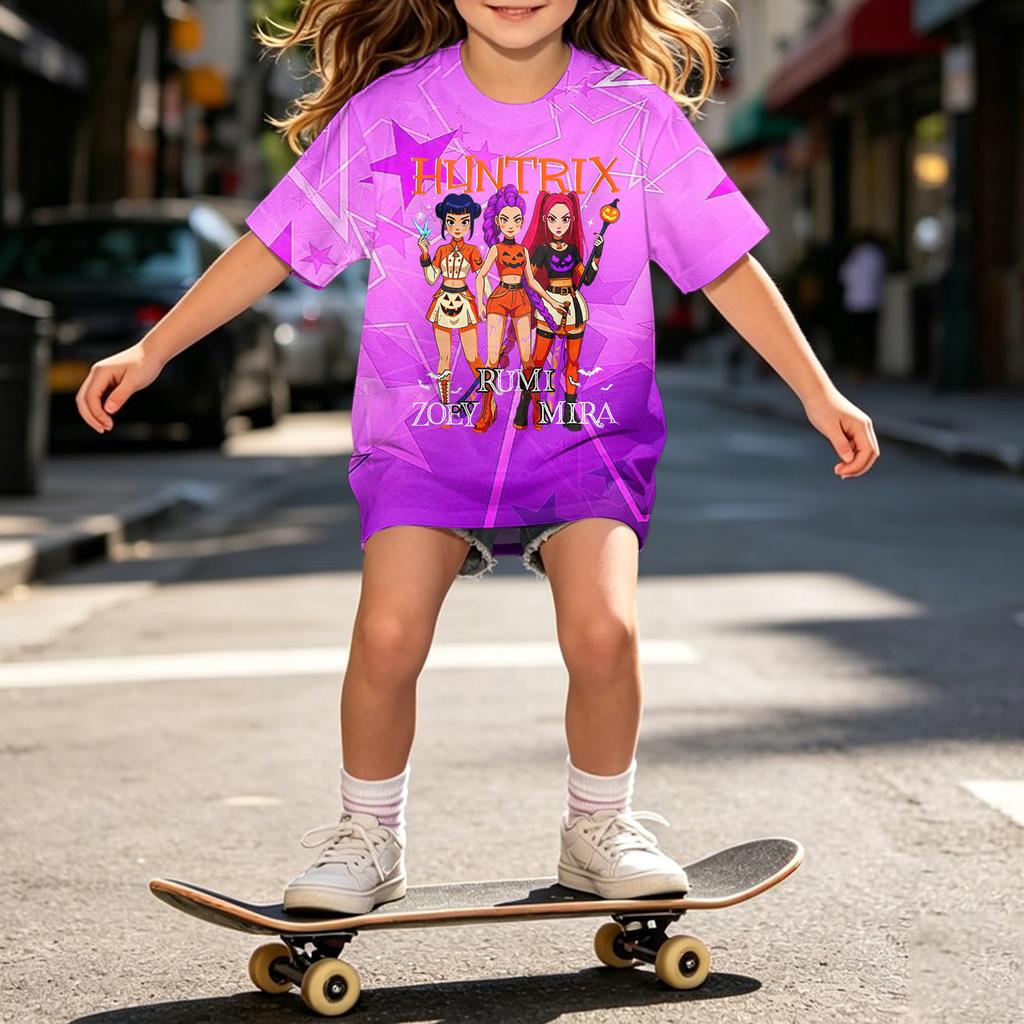 Girls Halloween Short Sleeve T-Shirt for Kids, Print, Loose Fit Casual Cotton Tee, Comfortable Top for Daily Wear