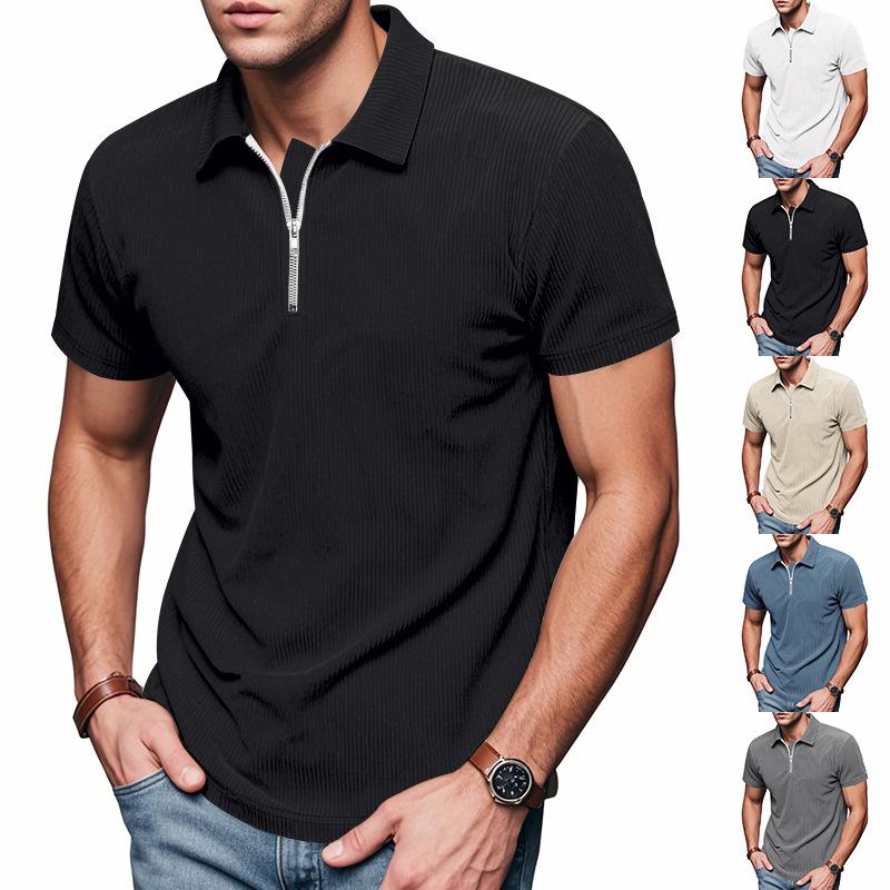 Herren Sommer Lockerer Reißverschluss Halb-Reißverschluss Revers Kurzarm T-Shirt