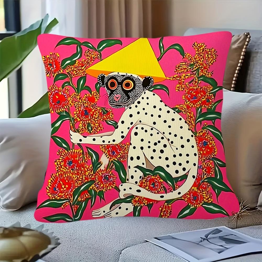 pc Colorful Leopard Monkey Print Pillow Cover Polyester D DoubleSided Design Fun Tropical Animal Floral Pattern Cushion C