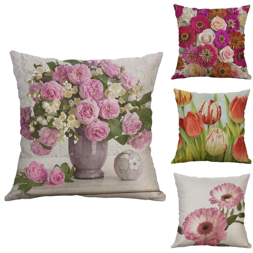 Federa Cuscino Fiori Vintage Cotone Lino Morbida Decorativa Per Comfort Domestico