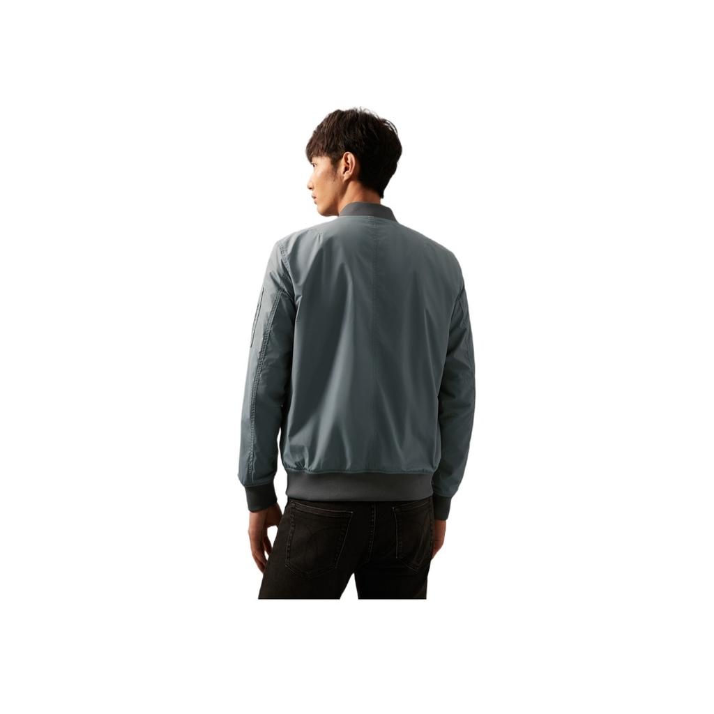 Calvin Klein Solid Color Logo Embroidered Square Label Baseball Collar Zip Jacket Men Jackets Gray Green J323578-1