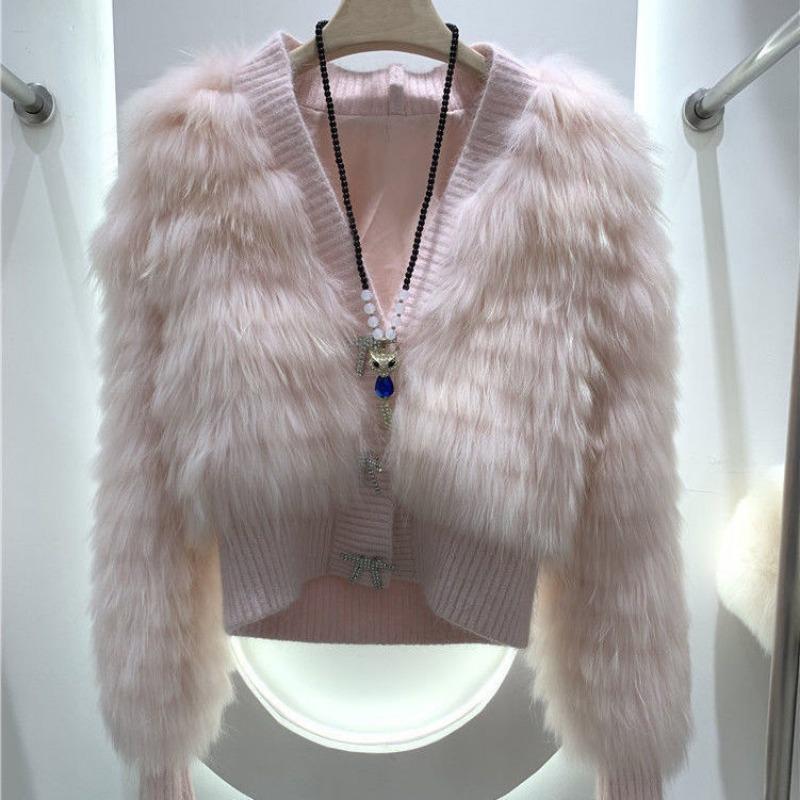 Autumn and Winter New Coat Fleece Top Short Rhinestone Coat Black One Size Long Sleeve