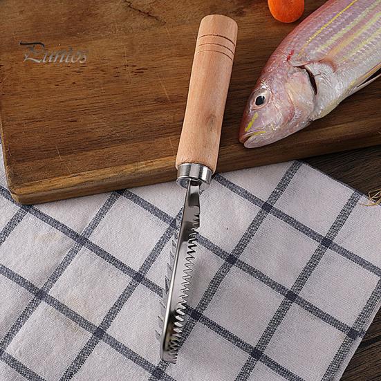 Fish Scale Remover Planer, Durable Stainless Steel Non-slip Wood Handle Scaler, Seafood Preparation Tool High Efficiency Gills Scales Removal