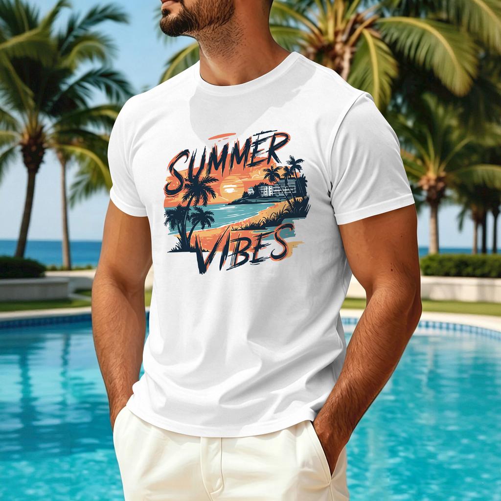 Men’s Summer Short Sleeve Crew Neck Ice Silk T Shirt with Hawaiian Print Casual Sun Protection Quick Dry Top
