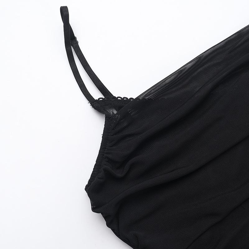 Høst Dame Temperament Sexy Slim Blonder Mesh Halter Splittkjole