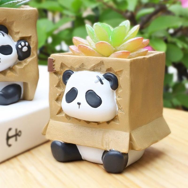Sitting Panda Shaped Planter Vase Moulds Cements Mould Silicone Material for Hand-Making Succulent Plant Flowerpot Vase