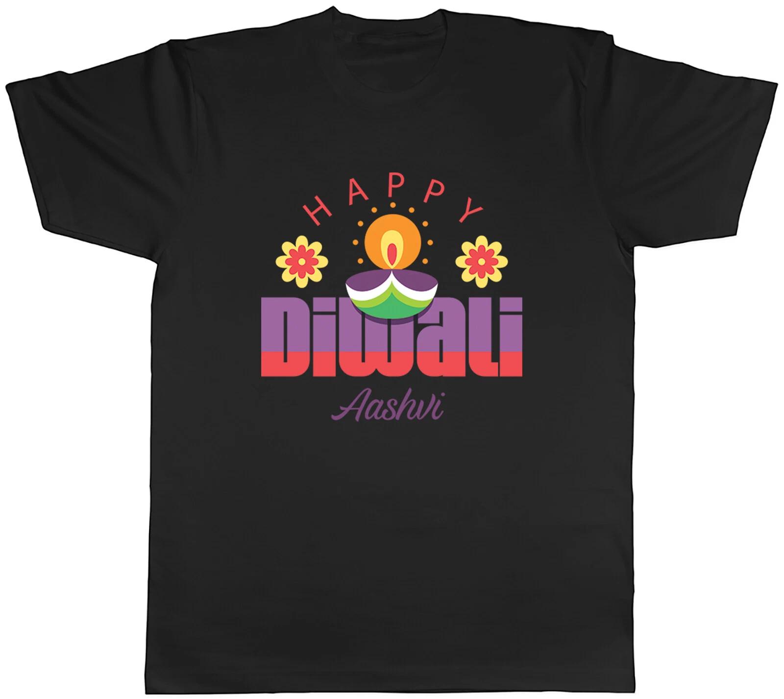 Personalised Happy Diwali Mens T-Shirt Pink Purple Hindu Festival Tee Gift L