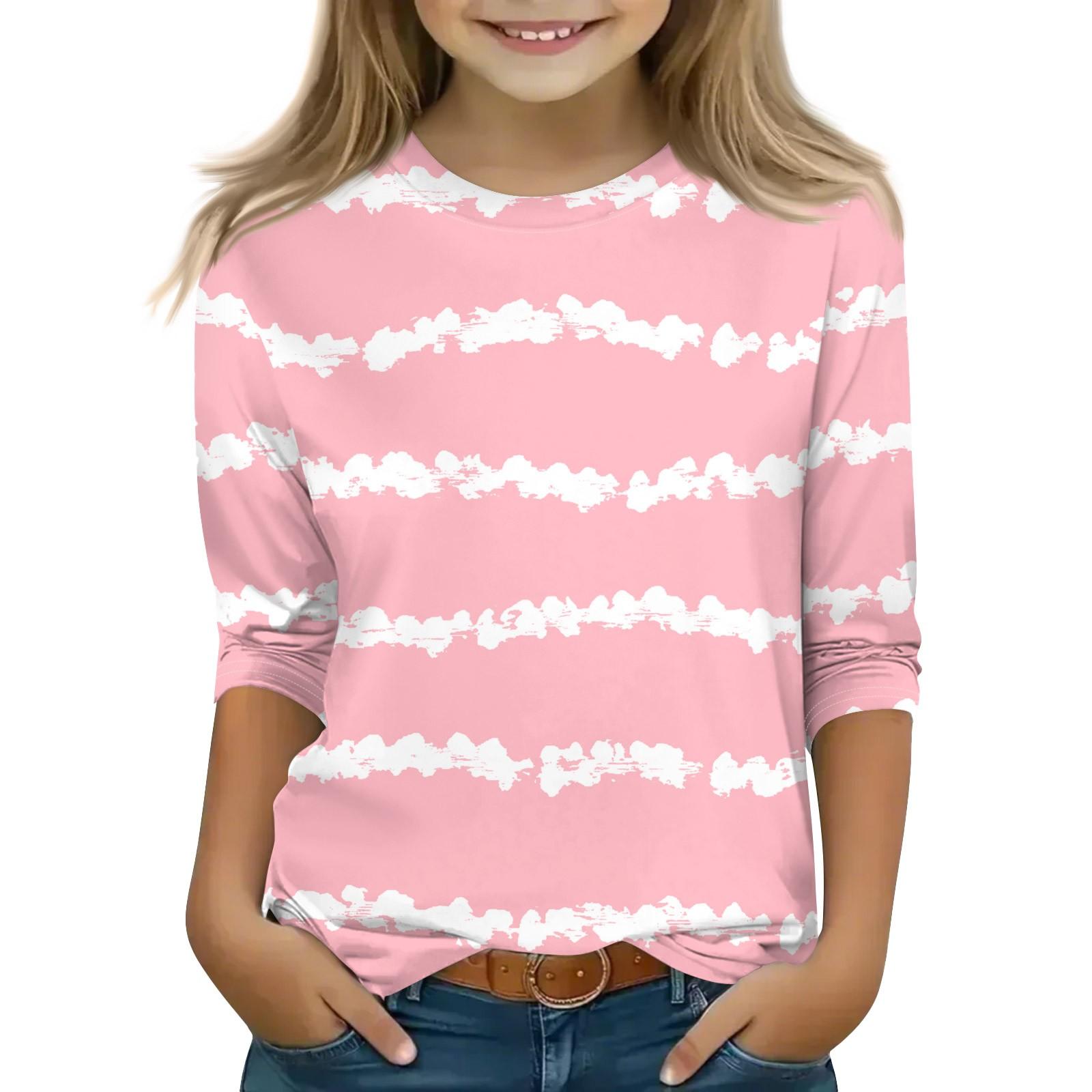 

Print Tops For Youth Girls Round Neck 3/4 Sleeves T-Shirts Trendy Tops Outfit Tees 140 розовый