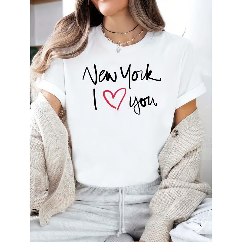 

European sizes New York I Love You Graphic Casual, Comfortable, and Versatile for Home Fashion, Commuting, Sports, Wear, Women’s Leisure Tshirt 4XL білий