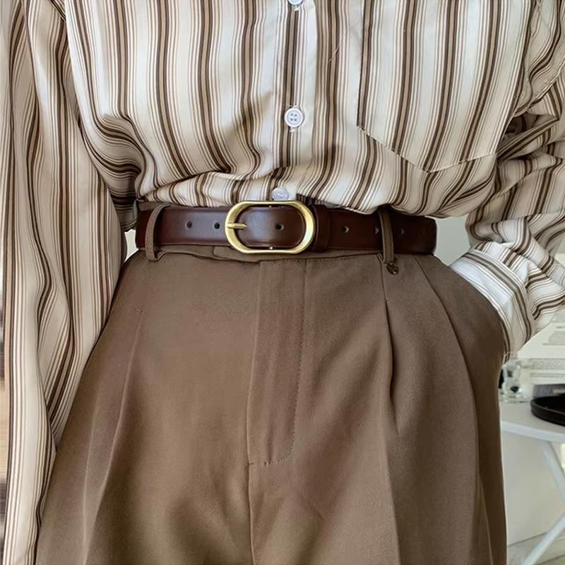 Women Metal Oval Pin Buckle Belt Fashion PU Leather Long Thin Adjustable Waistband Chic Jeans Pants Decorative Girdle Strap