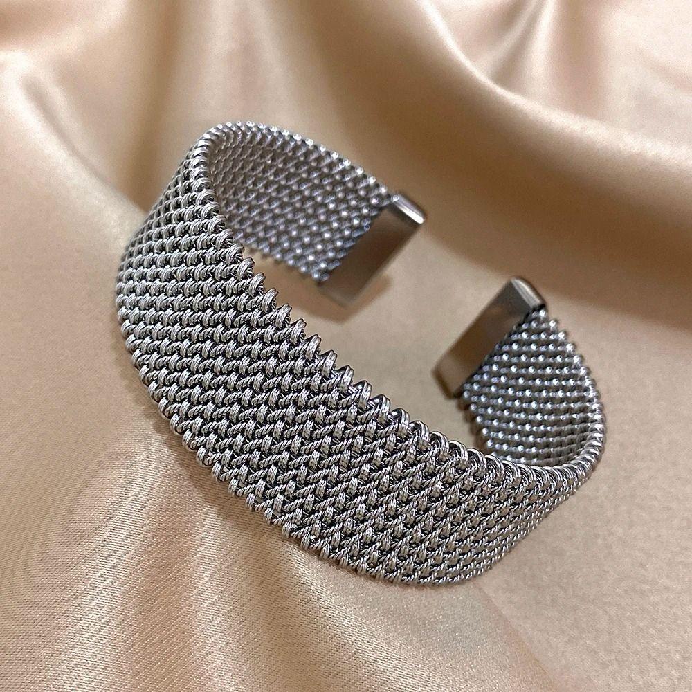 Vintage Weave Cuff Bracelet Waterproof Braided Mesh Bracelet Open Cuff Bangle  Men Jewelry