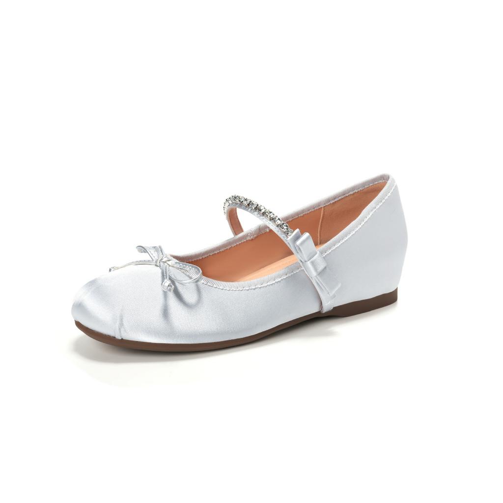 Inwardly Raised Rhinestone Bow Mary Jane French Ballet Single Shoes with Flat Bottom