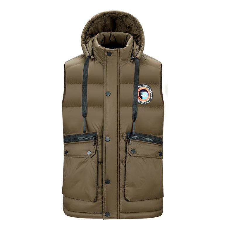 

Мужской пуховый хлопковый жилет большого размера, со съемным капюшоном, утолщенный, многокарманный, зимняя куртка, универсальный XXXXL темно-коричневого