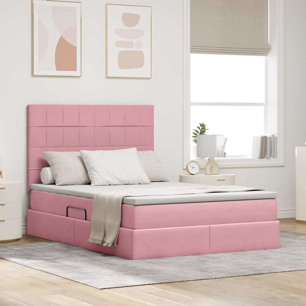 Storage Bed with Mattress Pink 140 X 200 Cm Velvet