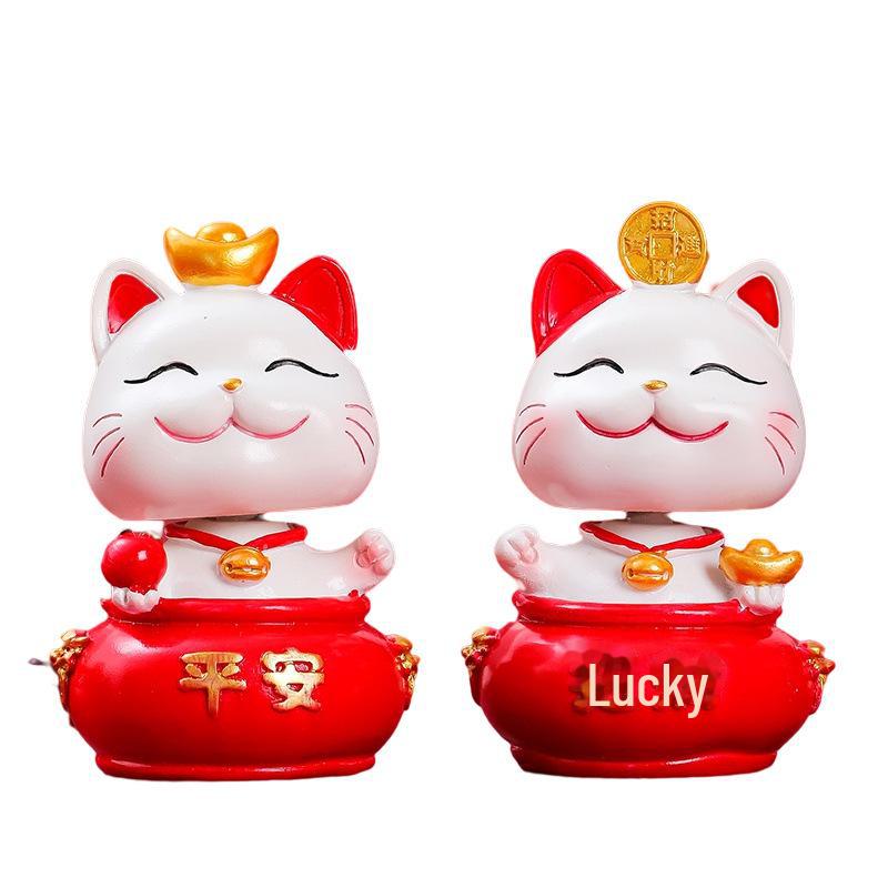 Lucky Cat Resin Desktop Ornament - Cute Cartoon Decoration for Office