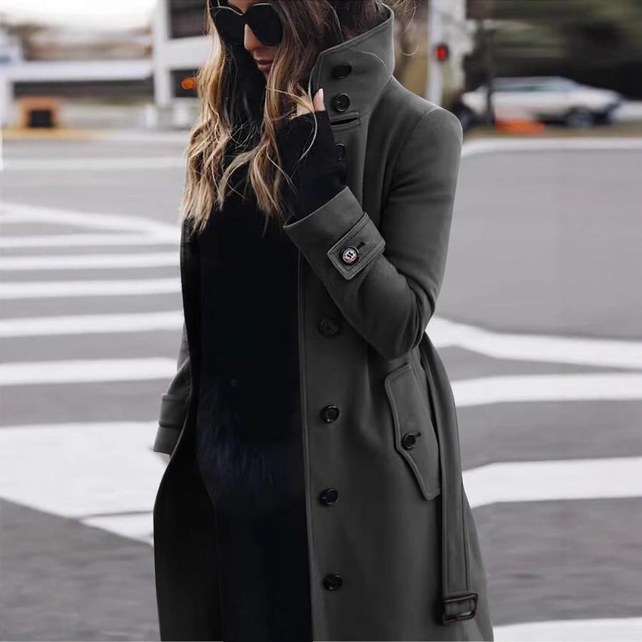 Women's Wool Coat Outerwear Solid Color Belt Women's Jacket