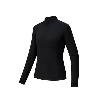 Outdoor Series Comfortable Casual Versatile Slim Fit Base Layer Half-Zip Fleece Long Sleeve Women Tops Basic-Black 962546401-4