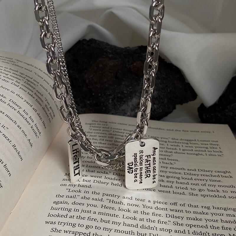 

Men s trendy brand versatile set chain pure double layer stacked wearing light luxury niche letter square brand hip hop punk collarbone necklace