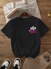 Women's Kpop Devil Letter Graphic Print T-shirt Black Short Sleeve Crew Neck Casual Top With Vibrant Cartoon Summer Spring Tee