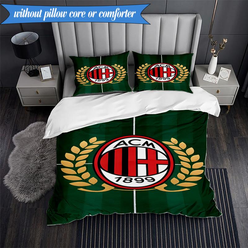 Set Biancheria da Letto Morbido Stampato AC Milan 3 Pezzi, Include 1 Copripiumino e 2 Federe Perfetto per Camera da Letto, Dormitorio, Regalo per Fan