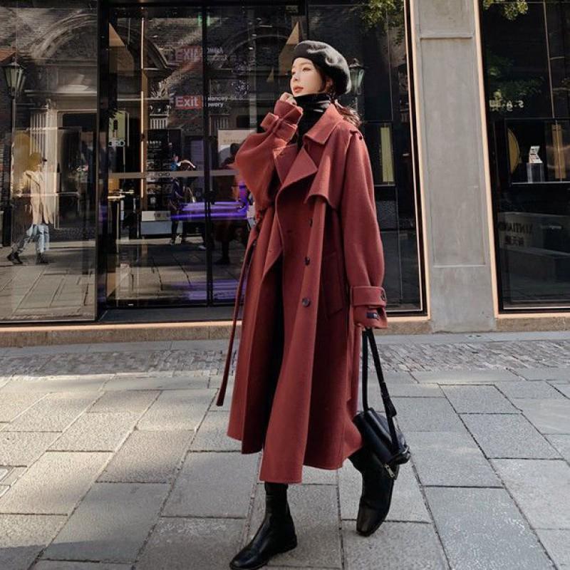 Womens Oversized Wool-Blend Coat Short Length Batwing Sleeve Classic Tailored Collar Chic Slimming Outerwear