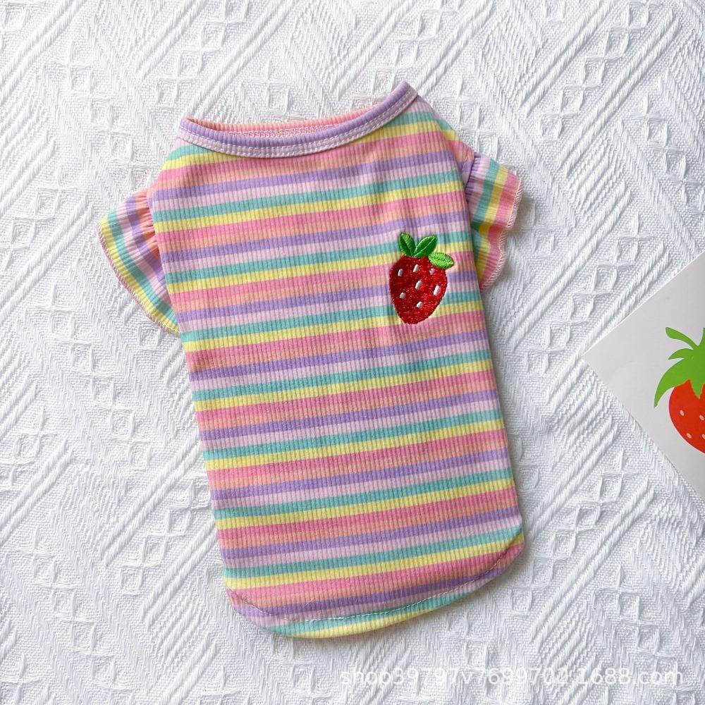 

Breathable Dog Striped Vest Bubble Sleeve Dog T-shirt Striped Skirt Vest Pet Outfit Dogs T-shirt XS розовый