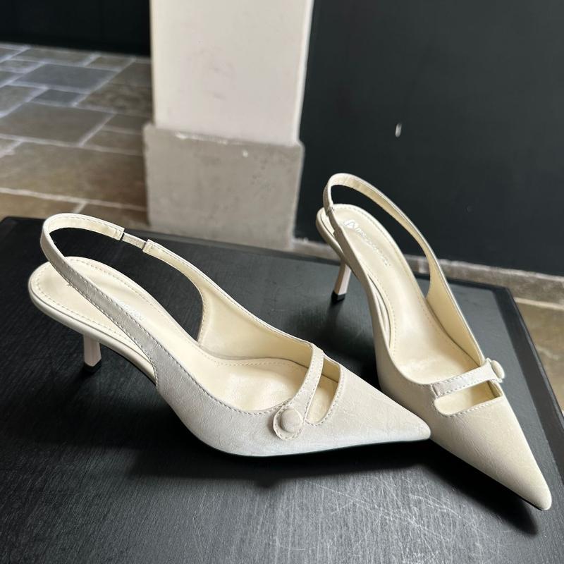 Elegant Hollow Pointed Toe Designer Shoes Women Comfortable Silk Fine Heel Women Sandals Fashion Back Strap Office Shoes Ladies