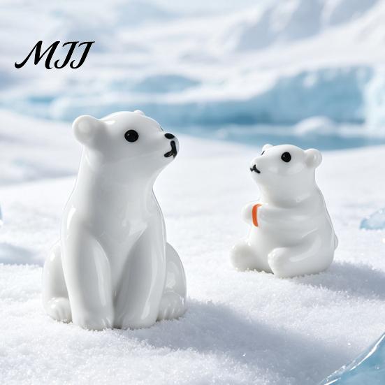 DIY Craft Accessories 4Pcs Mini Polar Bear Figurines, Miniature Mother and Baby Ornaments, Decorative Wildlife Miniatures Cute Animal Statues,