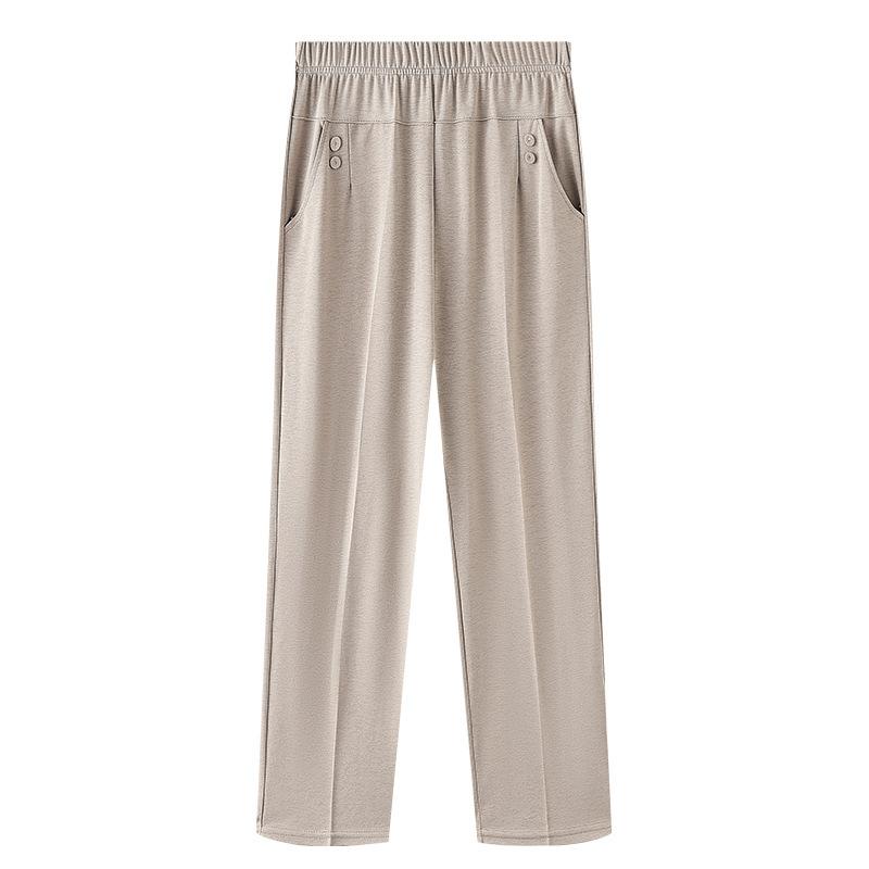 Summer Thin Breathable Elastic Pants 8XL Women's Solid Color High Waisted Loose Casual Pants Middle-aged Elastic Straight Leg