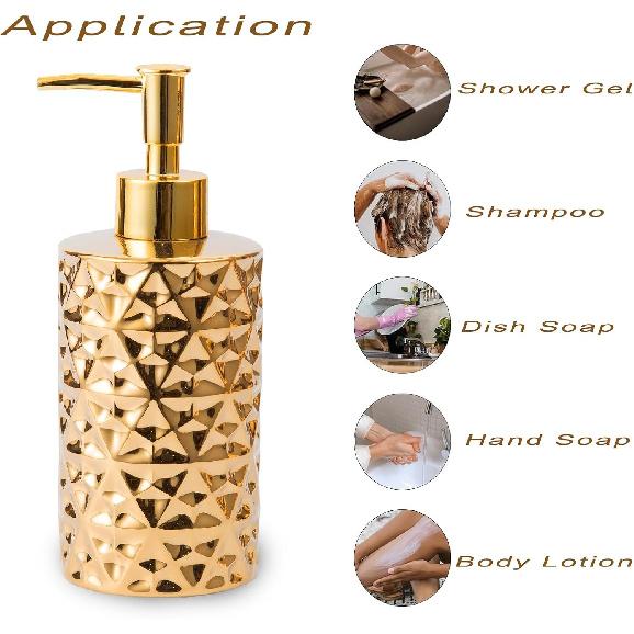 Gold Bathroom Countertop Soap Dispensers,Luxury 12 oz Refillable Soap Dispenser Bathroom,Brushed Gold Ceramic Hand Lotion Dispenser Soap Dispenser