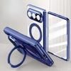 Glossy Transparent Hard PC Hinge Cover for Huawei Pura X Max Magnetic 360 Ring Holder Bracket Case 9H HD Glass Screen Protector