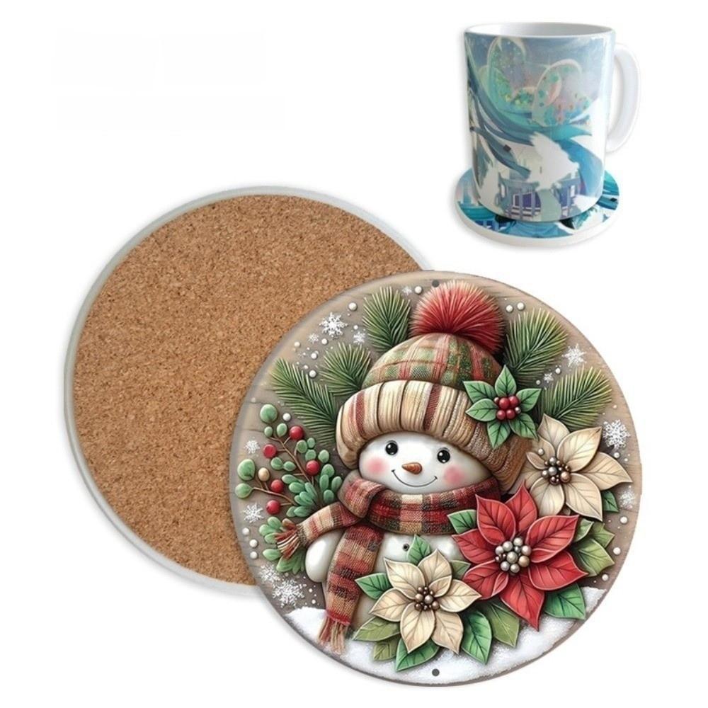 Reindeer Christmas Santa Coasters Non-Slip Coffee Cup Mat Cute Christmas Decoration  Kitchen