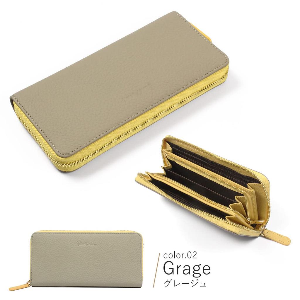 Blanc Pomme Women's Genuine Leather Long Wallet, Two-Tone Design, Large Capacity, Greige, bp-1067