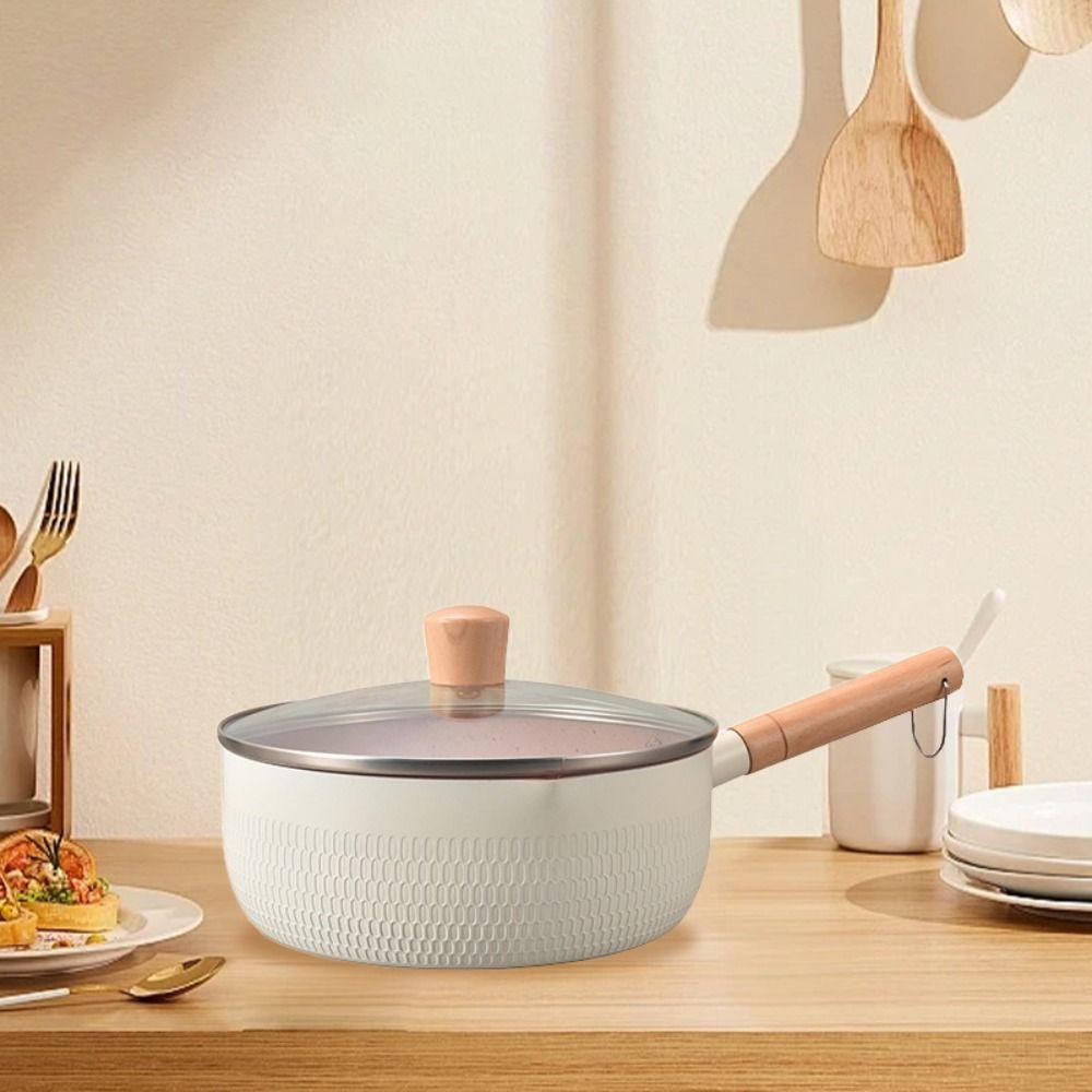 Wooden Handle Japanese Saucepan Universal Diversion Port Soup Pot Aluminum Alloy with Lid Non-stick Pan Baby Food