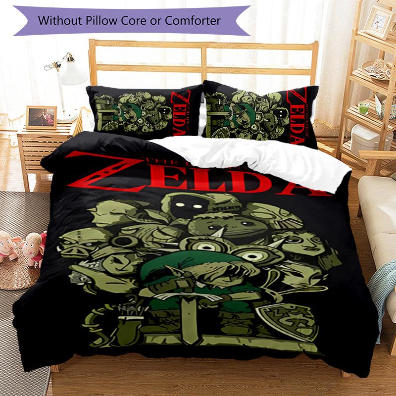 3pcs Cartoon Z-Zeldas pattern bedding set duvet cover set includes duvet cover &pillowcases, perfect all season bedroom decoration & gift